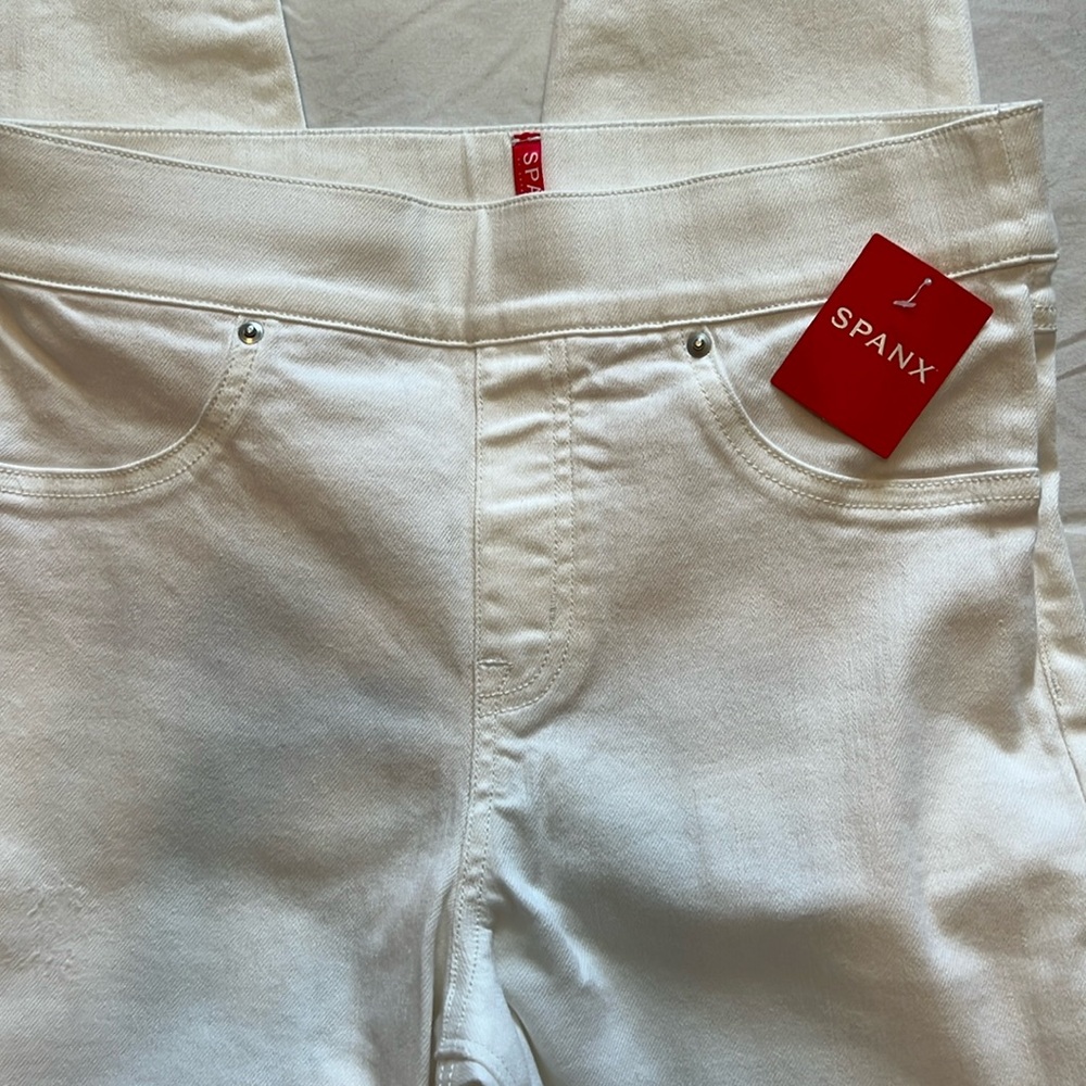 Spanx light distressed white leggings